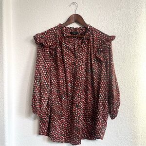 G By Guiliana Womens Shirt Blouse Green Polka Dot Ruffle Trim Plus Size 2X